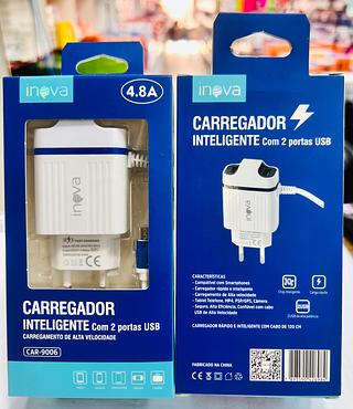 CARREGADOR ( 4.8A ) PARA ANDROID ( V8 ), CABO PRESO NA FONTE. ( INOVA )