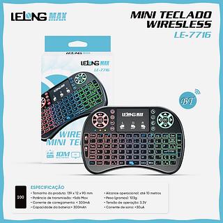 MINI TECLADO, KEYBOARD, SEM FIO PARA ( TV, COMPUTADOR ( PC ), NOTEBOOK, CELULAR ), ( RGB ). ( LELONG )