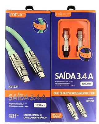 Cabo USB-C para USB-C 1 Metro 3,4A Carregamento e Dados Conectores Metálico（INOVA）