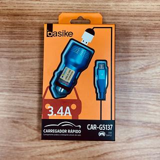 CARREGADOR VEICULAR ( 3.4A ), PARA ANDROID ( V8 ). ( BASIKE )