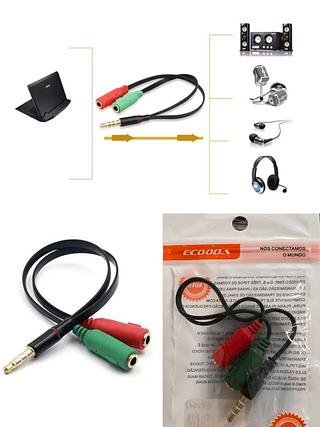 CABO ADAPTADOR Y ( P2 ) PARA FONE DE OUVIDO ( 2| P2-FEMEA ) PARA ( 1| P2-MACHO ). ( ECOODA )