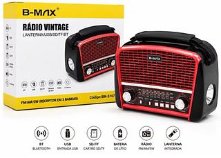 RÁDIO FM, RETRÔ ( VINTAGE ), LANTERNA ( FM, AM , USB, SD CARD, BT ). ( B-MAX )