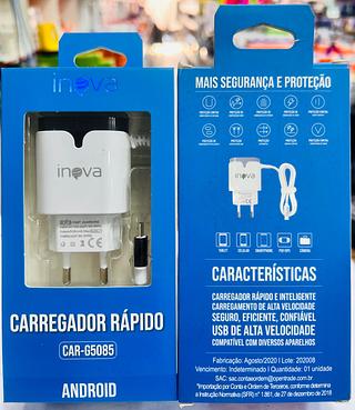 CARREGADOR ( 3.1A ) PARA ANDROID ( V8 ), CABO PRESO NA FONTE. ( INOVA )