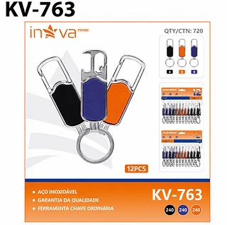 12PCS Chaveiro Mosquetão Inova KV-763 – Kit com 12 Unidades, Aço Inoxidável, Resistente e Multiuso