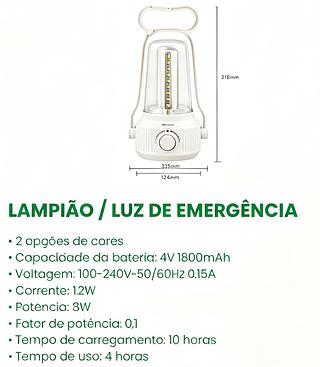 LAMPIÃO CAMPING, COM LANTERNA RECARREGÁVEL. ( DP )