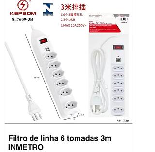 Filtro de linha 6 tomadas 3m INMETRO (KAPBOM)