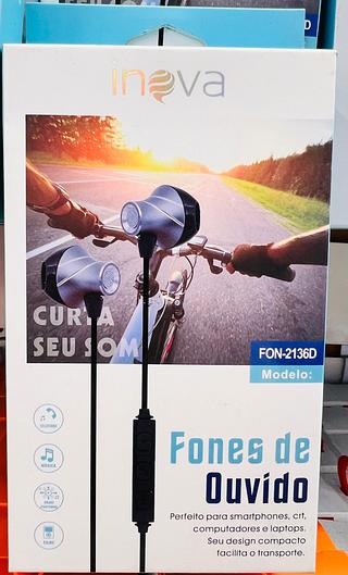 FONE DE OUVIDO COM FIO, E COM BORRACHA. ( INOVA )
