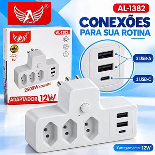 Extensão elétrica tomada Adaptador tomada 3 Universal plug carregador rápido 2 Usb 1 Tipe-C (ALTO-MEX)