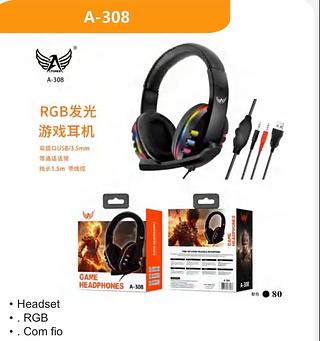 Headset Gamer RGB com Microfone A-308 com Fio USB/P2 3,5mm
