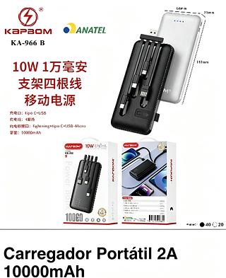 Carregador Power Bank 10000mAh/5V/2A Turbo Carregador Portátil 3 em 1 ( Kapbom)