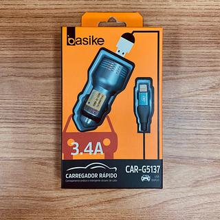 CARREGADOR VEICULAR ( 3.4A ), COM CABO PARA IPHONE ( IP ). ( BASIKE )