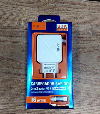 CARREGADOR ( 3.1A ) PARA IPHONE ( I6 ), CABO PRESO NA FONTE .