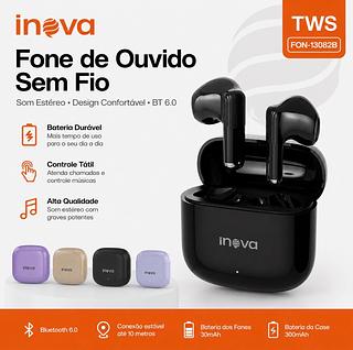 Fone de Ouvido Sem Fio Bluetooth 6.0 TWS Som Estéreo Controle Tátil Bateria Durável (INOVA)