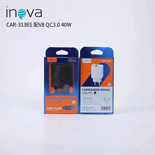 CARREGADOR TURBO, ( 40W ), PARA ANDROID ( V8 ), COM ( USB ) E ( USB-C ). ( INOVA )