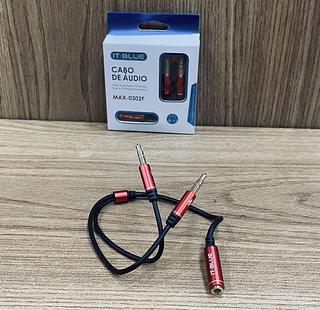 CABO ADAPTADOR Y ( P2 ) PARA FONE DE OUVIDO ( 1| P2-FEMEA ) PARA ( 2| P2-MACHO ). ( IT-BLUE )