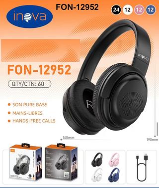 FONE DE OUVIDO SEM FIO, HEADSET, ( BT, RÁDIO FM, CARD SD, E AUX ). ( INOVA )