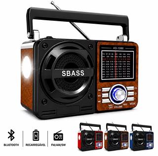 RÁDIO FM RECARREGÁVEL COM, ( SD, USB, FM, BT ). ( KAPBOM )