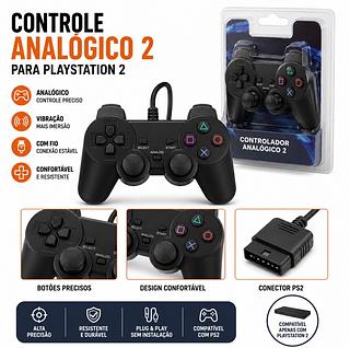 Controle para PS2 com Fio Analógico Dual Shock 2 Compatível