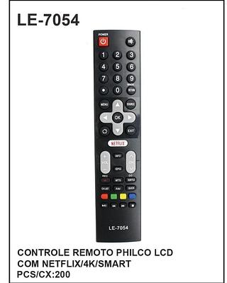 CONTROLE REMOTO PARA TV ( PHILCO ) LCD, SMART 4K. ( LELONG )