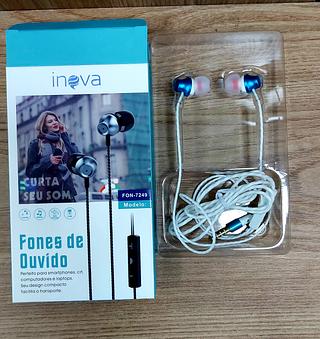 FONE DE OUVIDO COM FIO, E COM BORRACHA. ( INOVA )