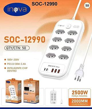EXTENSÃO INTELIGENTE ( 8-TOMADAS, 3-USB, 2-USB-C ), ( 2M ). ( INOVA )