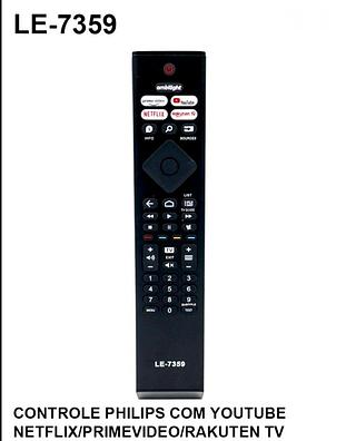 CONTROLE REMOTO PARA TV ( PHILIPS ) COM YOUTUBE, PRIME VIDEO, RAKUTEN TV.