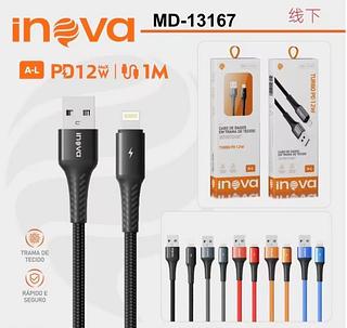 Cabo USB-A para Lightning Inova Turbo PD 12W, 1 Metro, Reforçado com Trama de Tecido, Carregamento Rápido e Seguro