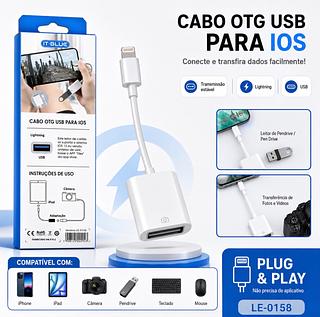 Cabo OTG USB para iOS Lightning com Adaptador USB para iPhone e iPad – Transferência de Dados Plug & Play LE-0158
