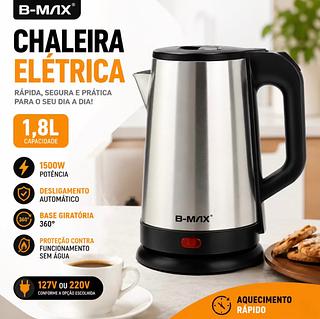 Chaleira Elétrica Aroma Inox 1.8L/ 220V Agratto Com Trava de Segurança (B-MAX)