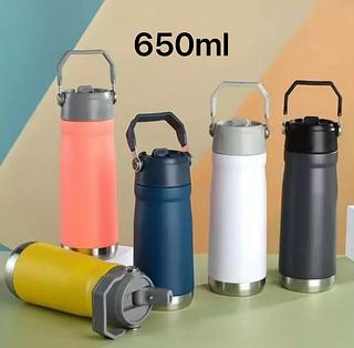 Garrafa Termica Aco inox 650/ml Parede Dupla Com Canudo Flip