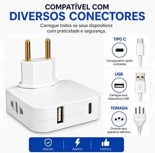 ￼Adaptador Benjamin Pino Tomada Articulado 180° USB Tipo C Bivolt Dobrável