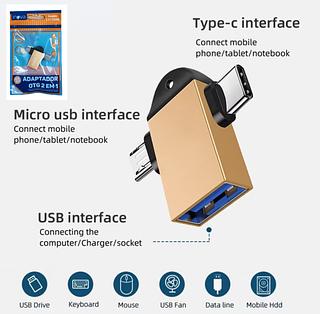 ADAPTADOR ( OTG ) 2 EM 1, PARA ANDROID ( V8 ), E ANDROID ( TPC ) . ( BASIKE )