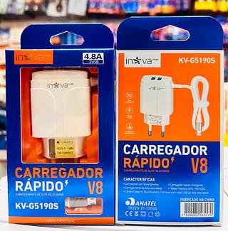 CARREGADOR ( 4.8A ) PARA ANDROID ( V8 ), COM CABO PRESO NA FONTE. ( INOVA )