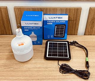 KIT LUMINÁRIA RECARREGAVEL BOLHA COM PLACA PORTATIL SOLAR☀️. ( LUATEK ) 20W
