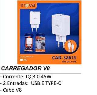 CARREGADOR TURBO ( 20W + 25W ), PARA ANDROID ( V8 ), COM ( USB ) E ( USB-C ). ( INOVA )