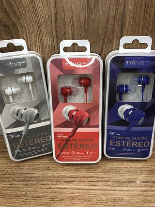 FONE DE OUVIDO COM FIO E BORRACHINHA( P2 ), COLORIDO . ( INOVA )
