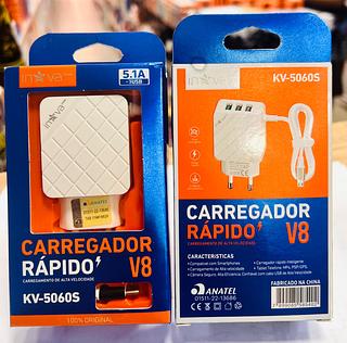 CARREGADOR ( 5.1A ) PARA ANDROID ( V8 ), CABO PRESO NA FONTE. ( INOVA )