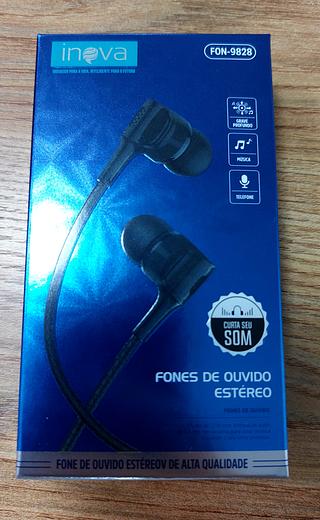 FONE DE OUVIDO COM FIO E BORRACHINHA( P2 ). ( INOVA )