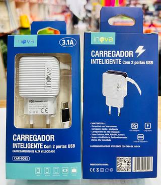 CARREGADOR ( 3.1A ) PARA ANDROID ( V8 ), COM CABO PRESO NA FONTE. ( INOVA )