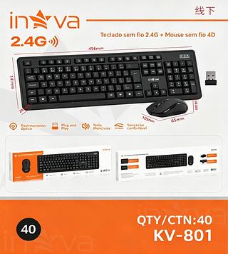 Kit Teclado e Mouse Sem Fio 107 Teclas Escritório silencioso com Windows mac ABNT2(INOVA)