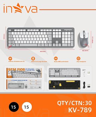 KIT TECLADO E MOUSE PRO SEM FIO (Recarregavel) (INOVA)