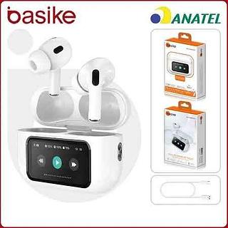 FONE DE OUVIDO ( BT ) SEM FIO, COM BORRACHINHA, E ( TELA, DISPLAY ). ( BASIKE )