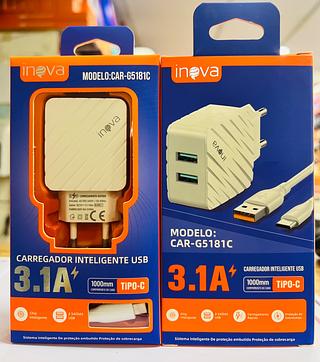 CARREGADOR COM 2USB ( 3.1A ) PARA ANDROID ( TC ). ( INOVA )