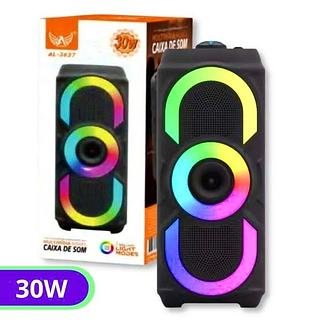 CAIXA DE SOM ( 50W ) RECARREGÁVEL, COM LED ( RGB ), E ( RÁDIO FM, BT, USB ). ( ALTOMEX )