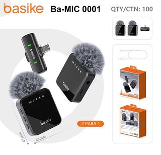 Microfone Duplo Sem Fio Profissional Basike Lapela Para iPhone e Android Tipo-C (Basike)