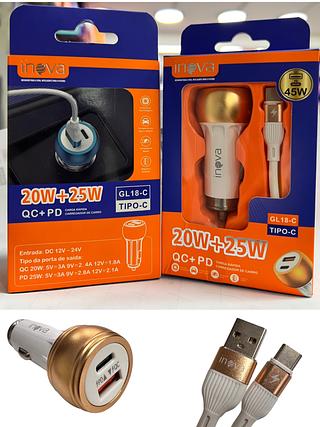 CARREGADOR TURBO ( 25W + 20W ) PARA ANDROID ( TC ), ( USB ) E ( USB-C ). ( INOVA )
