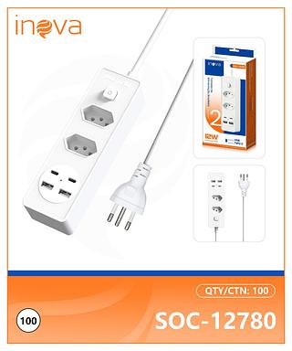 EXTENSÃO DE TOMADA COM USB, USB-C ( 6 ENTRADAS ). (INOVA )
