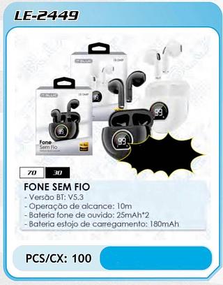 FONE DE OUVIDO SEM FIO, BLUETOOTH, COM VISOR DIGITAL DE CARREGAMENTO. ( IT- BLUE ).