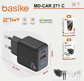 Carregador de Parede Basike MD-CAR271C 27W USB-C+USB-A com Cabo USB-C para USB-C