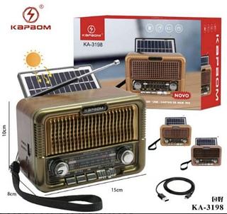 RÁDIO RETRÔ RECARREGÁVEL, ( RÁDIO FM / AM, BT, TF CARD ), COM PLACA SOLAR☀️ PARA CARREGAMENTO. ( KAPBOM )